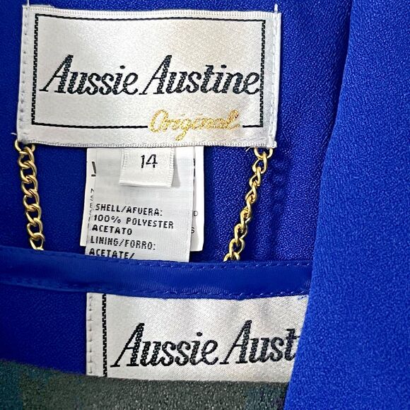 Aussie Austine 3-Piece Suit — Royal Blue Satin Lapel Jacket Long Skirt Suit 14 - Picture 3 of 3